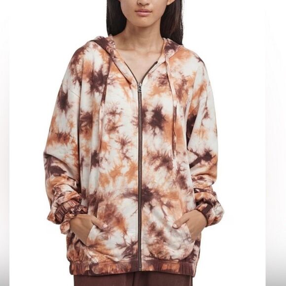 Sundown by Splendid Tie Dye Zip Up Hoodie Brown  Small NWT - Picture 1 of 9